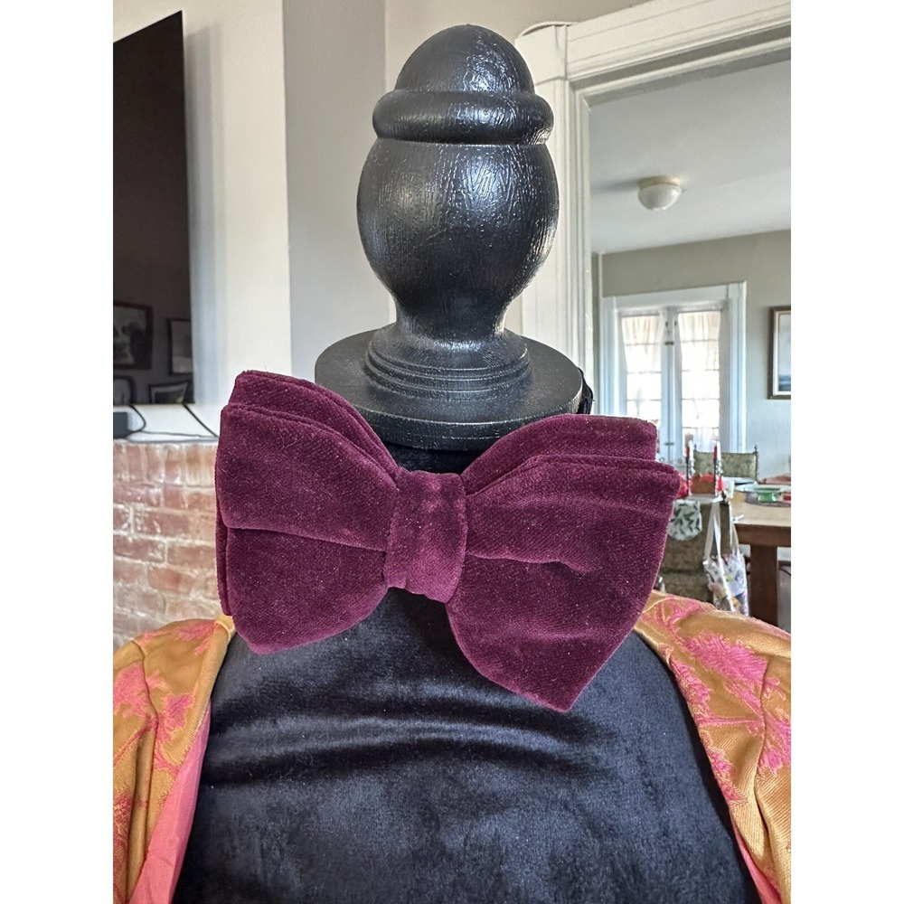 Vintage Dark Burgundy Purple Velvet St. Michael's Bow Tie 1970s Butterfly